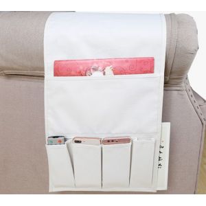 Organiseur De Canapé Et Fauteuil, Imperméable Et Antidérapant, Accoudoir De Canapé, 6 Poches, Support De Rangement De Chevet Pour Télécommandes, Téléphones, Tablettes, Livres, Magazines (Blanc)-Générique - Neuf