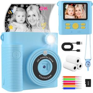 ChenQuanSarl-Appareil Photo À Impression Instantanée Pour Enfants Avec 2 Volets, Carte Sd 1080P Hd 32 Go À Impression Instantanée Pour Enfants, Joli Cadeau Pour Filles Et Garçons De 3 À 12 Ans ¿ Bleu - Neuf