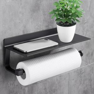 Porte-papier toilette, porte-essuie-tout, accessoires de cuisine, aluminium mat, porte-papier essuie-tout sans perforation, noir - Neuf