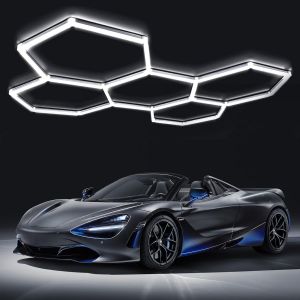 Plafonnier Led Hexagonal Garage 192w,Lumière Led Atelier Ultra-Lumineuse 20160lm,6500k Lumière Du Jour,Éclairage De Garage Déformable Pour Atelier,Entrepôt,Sous-Sol,Garage,Usine - Neuf