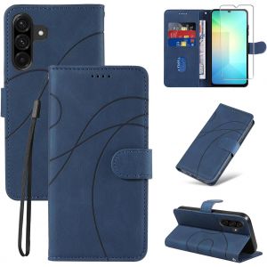 Kal-Coque Pour Samsung Galaxy A26 5g Avec 1 Pièces Verre Trempé Protection, Premium Pu Cuir Multifonction Magnétique Portefeuille À Rabat Flip Housse Étui Pour Samsung Galaxy A26 5g - Bleu - Neuf