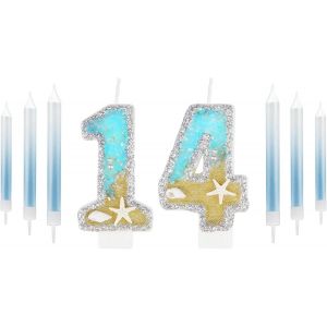 Eryi-Bougies D'anniversaire Pour 14e Anniversaire U2013 Bougies D'anniversaire À Paillettes Argentées Pour Garçons Et Filles U2013 Décorations De Fête Sur Le Thème De La Sirène U2013 Fournitures D - Neuf