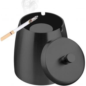 Grand cendrier coupe-vent pour cigarettes, cendrier coupe-vent avec couvercle, cendrier portable pour intérieur et extérieur avec tapis antidérapant pour restaurant, bar, maison, bureau, noir (grand) - Neuf