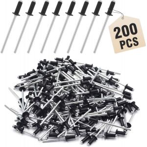 Lot de 200 rivets aveugles en aluminium-4 x 10 mm-Grande tête-Noir-Pour pinces à riveter aveugles - Neuf