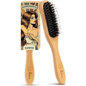 Meimie-Brosse À Cheveux En Bambou Avec Poils De Sanglier - Brosse Démêlante Pour Cheveux Longs Et Boucles Des Femmes,Hommes Et Enfants - Brosse De Massage Pour Le Cuir Chevelu - Brosse Démêlante (Allongée) - Neuf