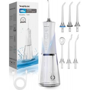 Water Flosser,5 Modes,6 Tips,Refillable,Portable,300 Ml Tank,Electric Flosser,Ipx7 Waterproof,Teeth Cleaning Ideal For Home And Travel (White) - Neuf