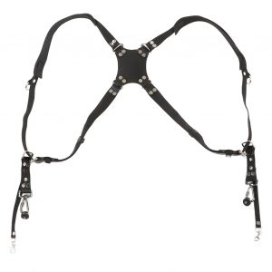 Harnais d'appareil photo en cuir, double bandouliere, accessoire pour appareil photo numerique SLR, type X, noir - Neuf