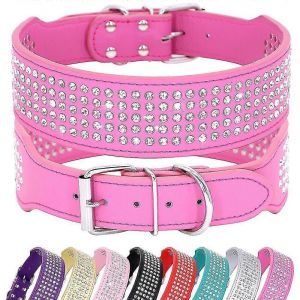 Collier Tendance En Cuir Pu Avec Strass Pour Grands Chiens, Largeur 5 Cm - Neuf
