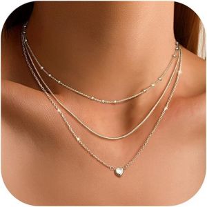 Kal-3pcs Collier Or Acier Inoxydable Pendentif Argent Cha&icirc;ne Serpent Empilable Ras De Cou Femme R&eacute;glables Bijoux Avec Coffret Cadeau - Neuf