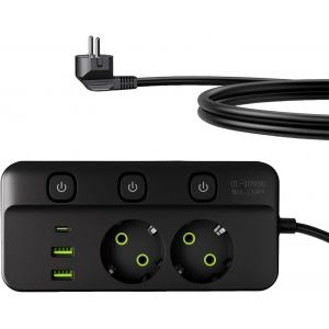 Multiprise 2 Prises Compartiments avec Interrupteur, Prise d'angle avec Type-C, Multiprises de Protection Contre Les surtensions avec USB C et câble de 2M pour Cuisine, Smartphone, Maison, Bureau - Neuf