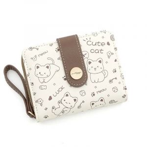 Japonais mignon chat filles portefeuille court &eacute;tudiant ID porte-carte bancaire sac d'argent portefeuilles &agrave; glissi&egrave;re pour femmes cl&eacute; stockage sac &agrave; main porte-monnaie--Beige - Neuf