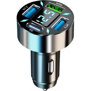 LORANKA-4 Ports Allume Cigare USB C, 50W QC3.0&PD Chargeur Allume Cigare Rapide, Prise Chargeur Voiture USB C avec LED Voltm&egrave;tre pour Phone, Smsung, Pad, avec LED Voltm&egrave;tre - Neuf