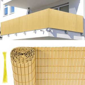 Canisse En Pvc Pour Le Jardin, Balcon Cl&ocirc;ture Brise-Vent, Balcon Ou Terrasse Double Face, Occultant Cloture, Bambou 180 X 600cm - Neuf