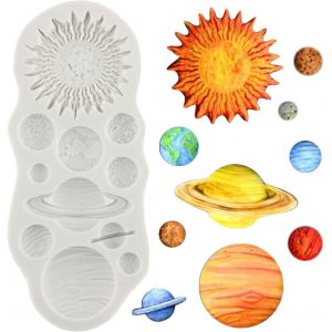 Kal-Moule En Silicone Planètes Terre Venus Saturne Mars Jupiter Moule À Fondant Pour Décoration De Gâteaux En Sucre Décoration De Cupcakes Bonbons Chocolat Pâte Polymère Argile - Neuf