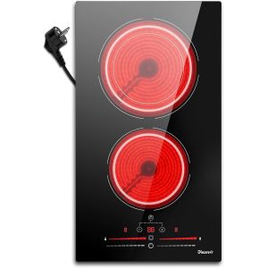 CHECARZHN--NO1-Plaque Vitrocéramique 2 Feux 3200W, Plaque De Cuisson Electrique Avec Plug, Plaque De Cuisson Avec Commande À Double Anneau, 9 Réglages De Niveau, Minuterie, Serrures Pour Enfants, Noi - Neuf
