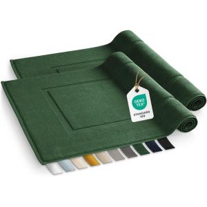 Kal-Tapis De Bain Absorbant - Tapis Salle De Bain 100% Coton 50x80 Cm - Tapis De Salle De Bain & Tapis De Douche Certifiés Oeko-Tex - Tapis Bain En Lot De 2 En Vert Foncé - Neuf