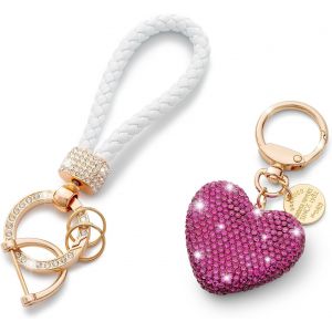 KAL-Coeur Porte-Clés Partenaire Voiture Porte-Clés Paillettes Strass Porte-Clés Couple Cadeau, Saint Valentin, Noël, Rouge - Neuf