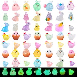 MEVRONISSHOP-50 Pcs Mini Figurine Lapin de P&acirc;ques, Lumineux en R&eacute;Sine, Paques Figurine Miniature pour Aquariums Bricolage Maisons Poup&eacute;es Paysages Jouets de Bain - Neuf