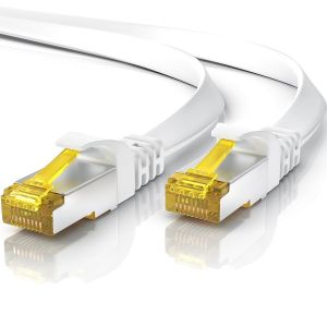 2m Câble réseau CAT 7 plat,Câble Ethernet 2 mètres,Gigabit réseau local LAN 10 Gbps,Câbles de connexion patch,Câbles de pose CAT7 brut U FTP PiMF fiches RJ45 Compatible Cat 5 6,Blanc - Neuf