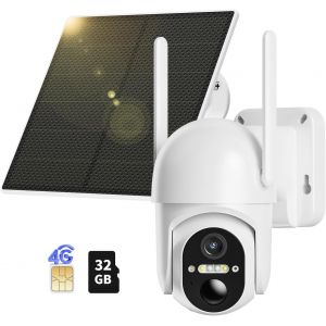 ChenQuanSarl-Caméra De Surveillance Extérieure 4G Lte - Batterie Avec Carte Sim Et Carte Mémoire De 32 Go - Caméra Ptz Solaire Sans Fil 2K - Sans Wi-Fi - Pivote À 355°/100° - Vision Nocturne Couleur - Neuf