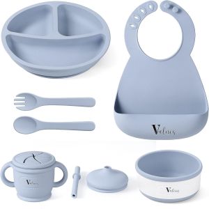 Kal-Vaisselle Bébé En Silicone - Set De 6 Pièces - Assiette Ventouse Pour Bébé, Cuillère Et Fourchette - Gobelet En Silicone Pour Bébé Avec Paille Anti-Étouffement - Bol Et Bavoir - Sans Bpa Pour Béb - Neuf
