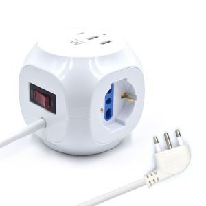 Multiprise &eacute;lectrique, Ewent Cube 3 Prises Schuko, avec 2 Prises USB et 1 Prise USB-C, Prise Italienne 16 A avec c&acirc;ble de 1,5 m de Long, Protection Contre la surtension, Convient pour la - Neuf