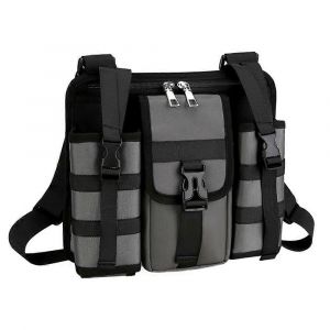 Sacoche De Camping, Sac Bandouliere Tactique, Sac Bandouliere Ajustable Avec Porte-Bouteille, Sac Bandouliere Impermeable Gris - Neuf