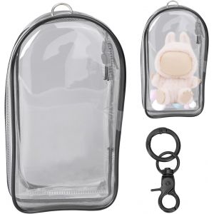 Sac de Pr&eacute;sentation pour Poup&eacute;es19,5 x 10,5 cm &Eacute;tui de Transport en PVC Imperm&eacute;able avec Pompons et Porte-Cl&eacute;s Sac Pr&eacute;sentation Transparent pour Figurines Poup&eacute;e (Bleu) - Neuf