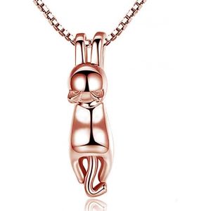 Collier Chat Pour Femme,Collier En Or Rose,Argent Sterling,Pendentif Chat 3d,Bijoux D'amour,Cadeaux Pour Filles,Enfants,Filles,Argent Sterling,Pas De Gemme - Neuf