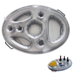 Porte-gobelet gonflable &agrave; 8 emplacements pour piscine - Gris, PVC r&eacute;sistant, 70 x 50 cm, 1 support inclus - Neuf