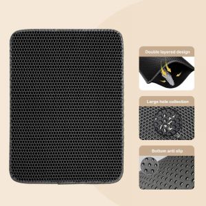 Tapis De Litière Pour Chat,Double Couche,Imperméable,Résistant À L'urine,Facile À Nettoyer,Antidérapant,Pour Toilettes,Anti-Rayures,Grand Coussinet Pour Les Pieds.Black.30x45cm - Neuf