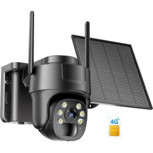 ChenQuanSarl-4G Lte Caméra Surveillance Extérieure Sans Fil Avec Carte Sim Virtuelle, Caméra Solaire Extérieure 2K Avec Détection Humaine Pir, Vision Nocturne, Audio Bidirectionnel, Étanchéité Ip65, - Neuf