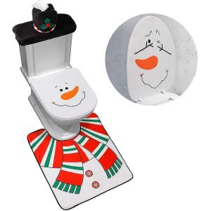 Wabjtam 3 pièces bonhomme de neige Père Noël housse de siège de toilette et tapis ensemble rouge décorations de Noël salle de bain - Neuf