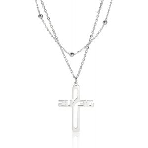 Kal-Ichthys Collier Avec Pendentif En Forme De Croix J&eacute;sus Christ Ange Amour Poisson Symbole Chr&eacute;tien Collier Pour Femme Bijoux Chr&eacute;tiens Collier De Perles Double Couche En - Neuf