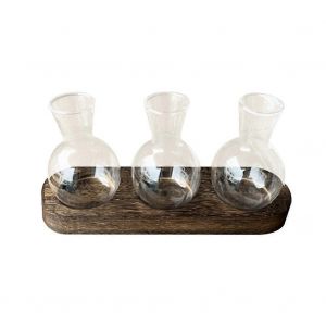 Vases de plantes hydroponiques Station de propagation Vintage Pot de fleur transparent en verre avec support en bois H - Neuf