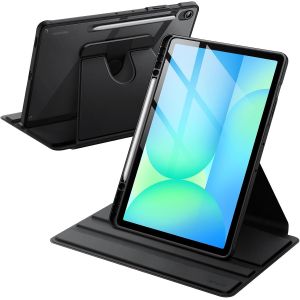Coque Rotative Pour Samsung Galaxy Tab S10 Fe Plus/S10 Fe+ 13,1 Pouces Avec S Pen Porte-Stylet, &Eacute;tui Housse Support De Protection Rotation &Agrave; 360 Degr&eacute;s Dos Transparent (Noir) - Neuf