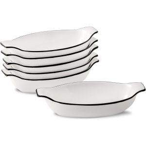 Kalanka-Lot De 6 Petits Plats De Cuisson En Céramique, Plat A Gratin Individuel Four 350 Ml - 22,8 X 11,9 X 4,3 Cm, Plats De Cuisson Ovales Avec Poignées, Allant Au Four Et Au Micro-Ondes - Neuf