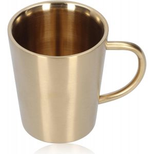 Tasse À Café En Acier Inoxydable, Tasse À Café De 340 Ml, Tasses De Camping, Tasses À Cafés Incassable, Tassess Isolée À Double Paroi Avec Poignée(Or) - Neuf