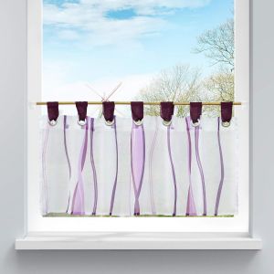 1 Pi&egrave;ce Rideau Brise-Bise Motif De Vagues &Agrave; Passants En Polyester Passe Tringle Transparent D&eacute;coration Pour Chambre Salle Be Bain Cuisine Violet H/L 30/120cm - Neuf