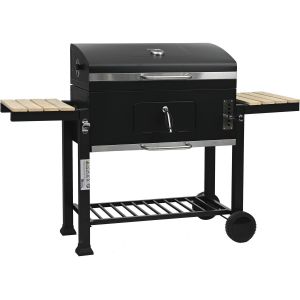Barbecue charbon avec tablettes lat&eacute;rales et grilles r&eacute;glables "Marquis" - Noir - Neuf