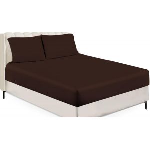 Ershi-Drap-Housse Uni En Polycoton Percale 180 Fils Infroissable, 50 % Coton, 50 % Polyester, Chocolat, Simple[1481] - Neuf