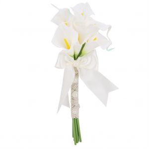 HJLIAN Bouquet de mariee artificiel de lys calla de haute qualite, fleurs artificielles pour mariage, decoration de fete et de maison (blanc) - Neuf
