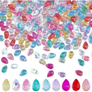 Meimie-200pcs Perle De Verre Tchèques En Forme De Goutte D'eau 9x6x5mm -Mélangées Aléatoires,Transparentes,Percées Sur Le Dessus,Trou: 1mm - Neuf