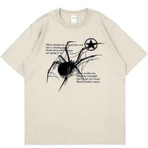 Y2k Coréen Hommes Streetwear Spider Graphique Acubi Harajuku Egirl T-Shirts À Manches Courtes Grunge Esthétique Oversize Tops Alt Clothing - Neuf