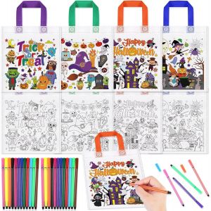 12 Sac Halloween Sacs à Main à Colorier & Couleurs Stylo, Sac Bonbon Halloween, Sachet Bonbon Halloween DIY Cadeau Halloween pour Bricolage Halloween Enfant, Activite Manuelle Halloween Enfant - Neuf