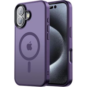 TRAHOO-Coque de protection pour iPhone 16, compatible avec tous les appareils magn&eacute;tiques, charge rapide, r&eacute;sistante aux chocs de 30 m, violet fonc&eacute; - Neuf
