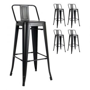 Lot de 4 tabourets de bar en m&eacute;tal noir mat avec petit dossier, chaises de bar Tabourets m&eacute;tal ha - KOSMI - Neuf