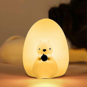 Veilleuse &eacute;cureuil pour enfants, jolie veilleuse en silicone avec contr&ocirc;le tactile, lampe LED rechargeable et portable pour tout-petits. - Neuf