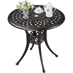 Ulteronixshop-Table De Jardin Ronde Design Vintage En Aluminium Avec Trou Pour Parasol Patins R&eacute;glables Table De Bistrot Ext&eacute;rieur Diam&egrave;tre 78 Cm Pour Patio Piscine Terrasse F&ecirc;te Bronze - Neuf