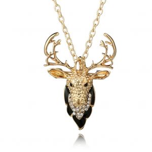 Collier De Noel Style Occidental En Alliage Emaille Et Strass Pour Femme (Tete De Cerf Doree) - Neuf